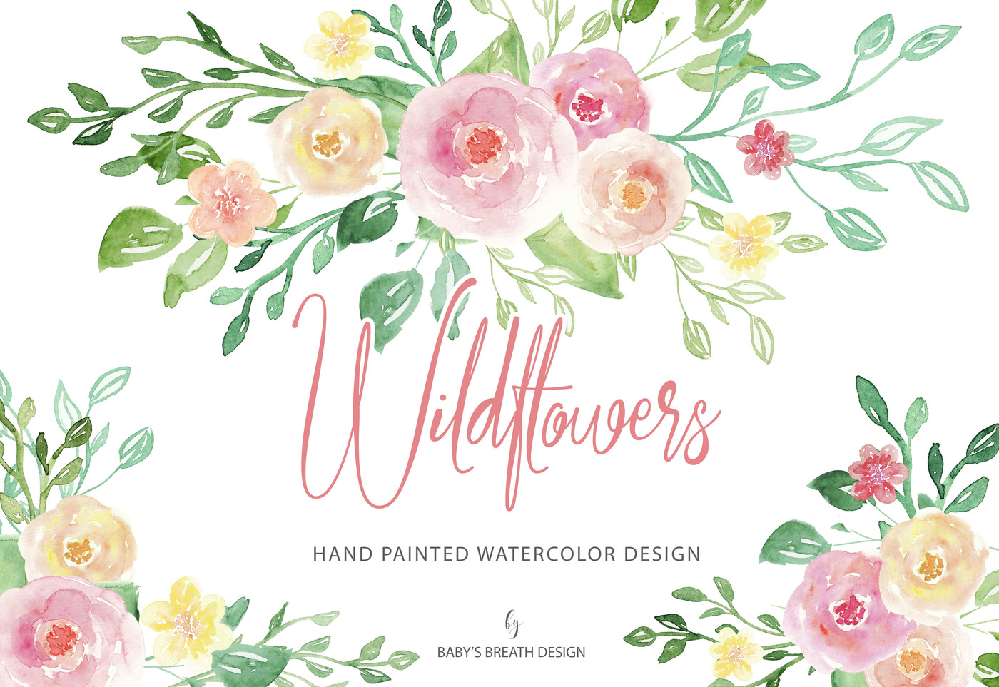 1400x963 Watercolor Wildflowers Flower Clip Art Hand Drawn Flowers By - Watercolor Wildflowers