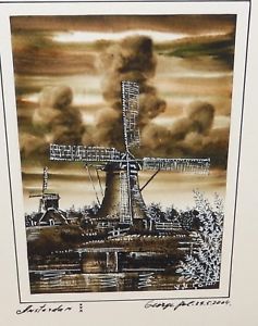 237x300 George Pal Amsterdam Original Watercolor Windmill Painting Ebay - Watercolor Windmill