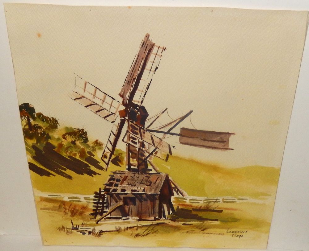 1000x814 Lorraine Fiege Windmill Shack Original Watercolor Painting Ebay - Watercolor Windmill