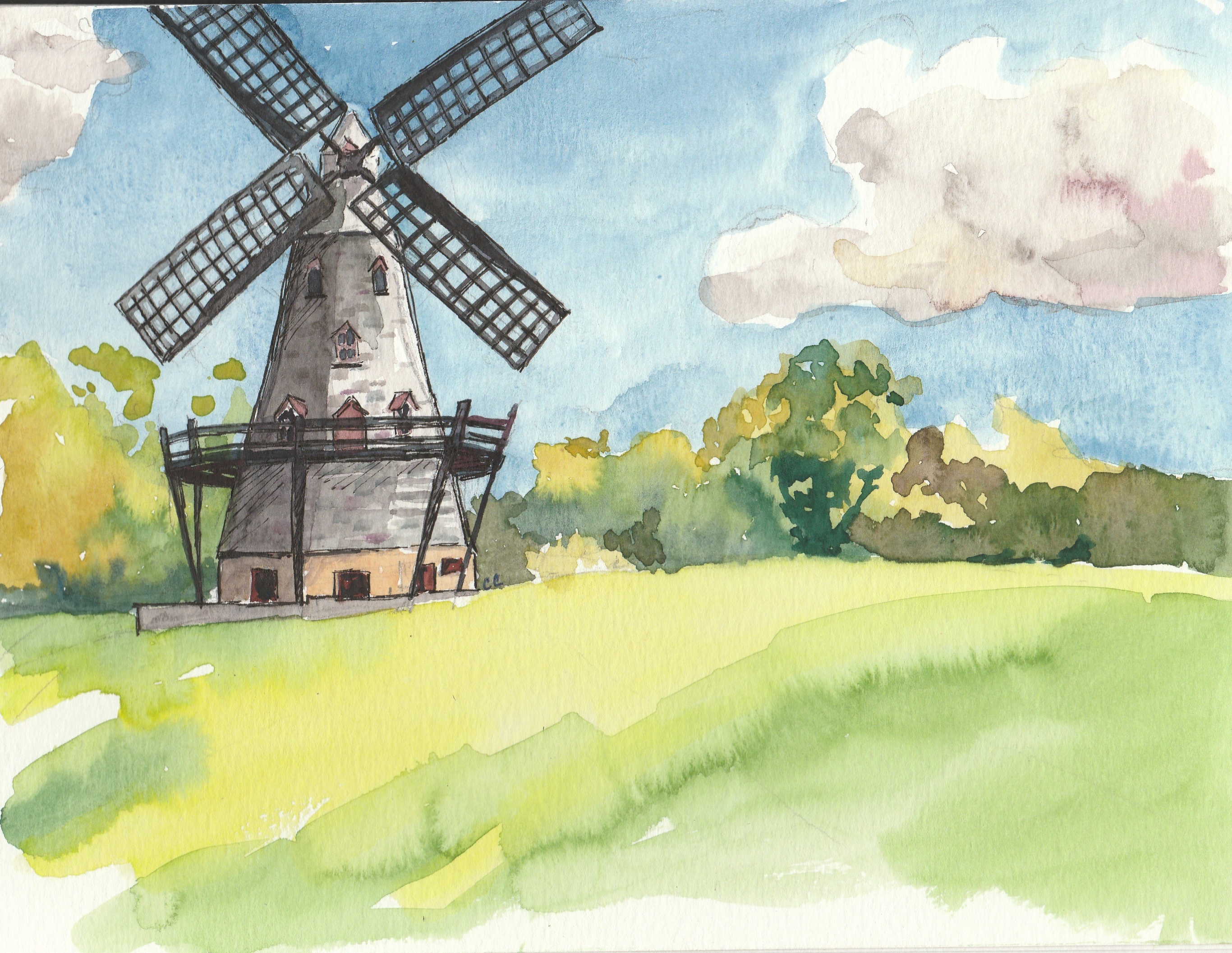 2732x2114 Nature - Watercolor Windmill