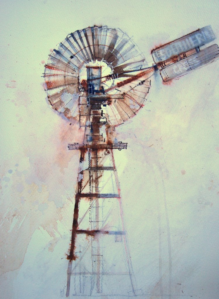749x1024 Watercolor Windmill Splashing Paint - Watercolor Windmill