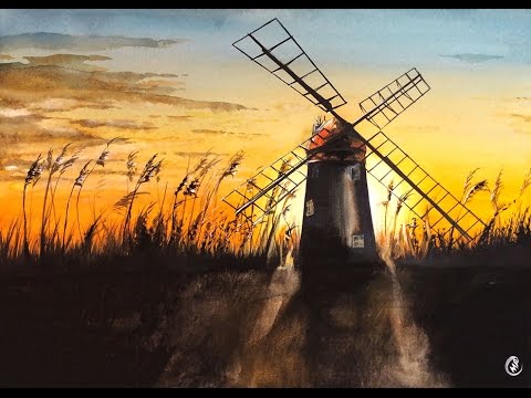 480x360 Watercolor Windmill Painting Demonstration - Watercolor Windmill