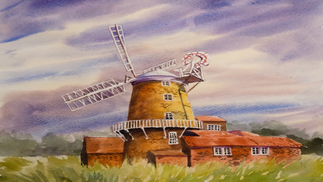 1280x720 Dutch Windmill - Watercolor Windmill