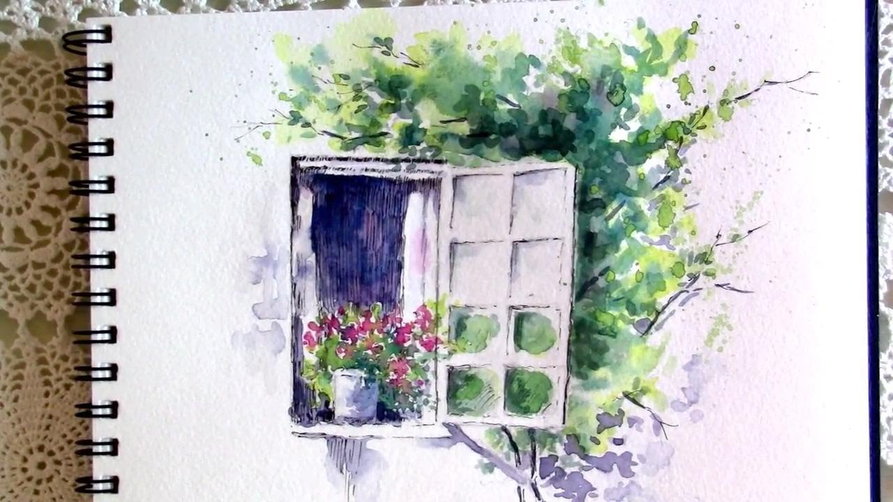 1280x720 Line And Wash Watercolor Painting - Watercolor Window