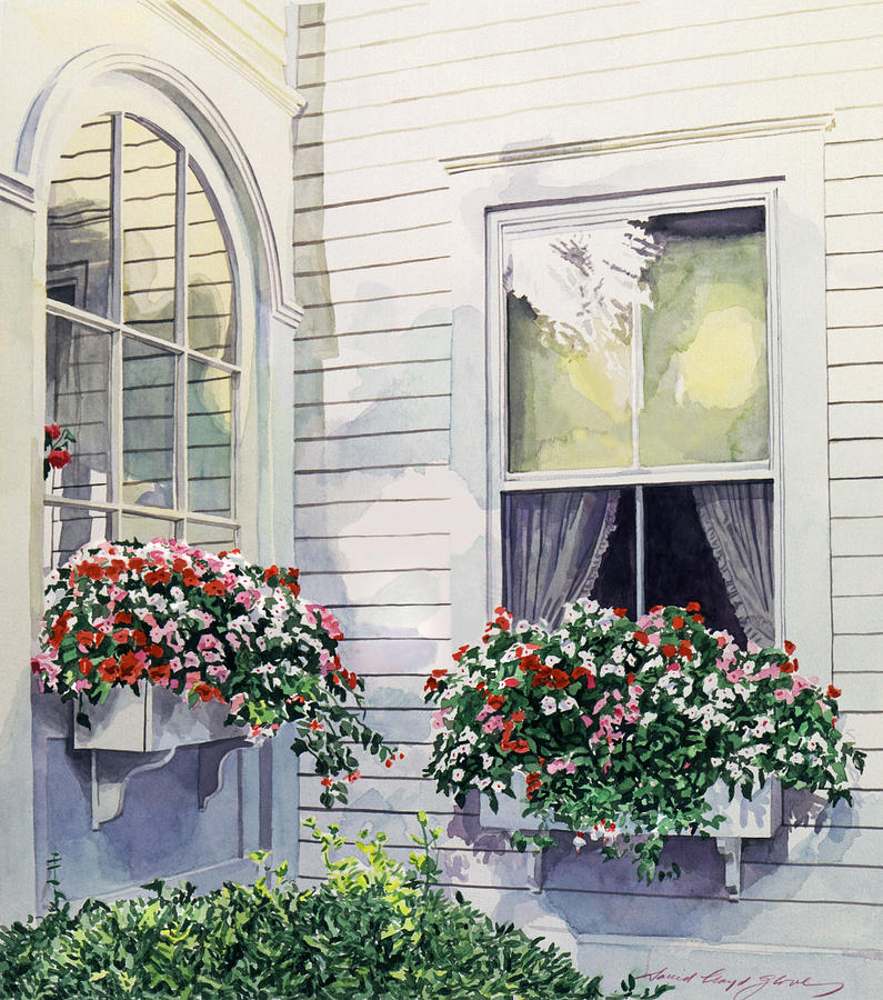 795x900 Window Boxes Painting By David Lloyd Glover - Watercolor Window