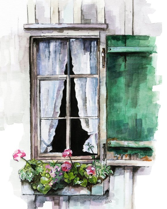 570x712 Window Painting Print From Original Watercolor Painting Etsy - Watercolor Window