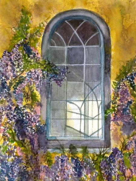 450x600 Wisteria On The Window, Watercolor - Watercolor Window