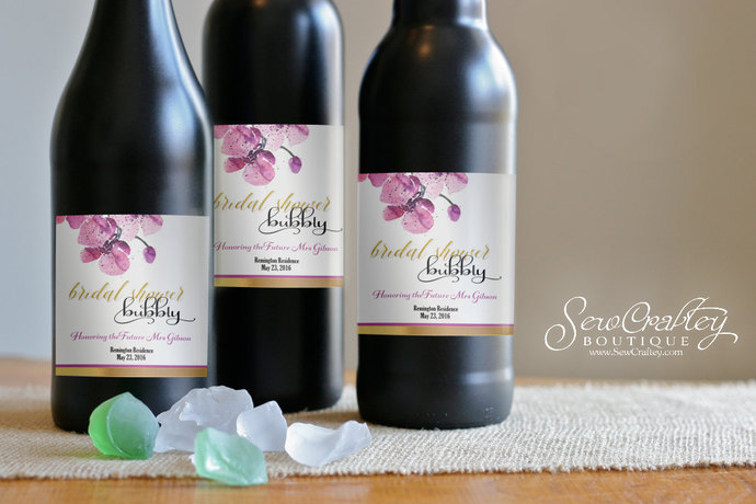 690x460 Watercolor Orchid Wine Bottle Labels Digital Sewcraftey - Watercolor Wine Bottle