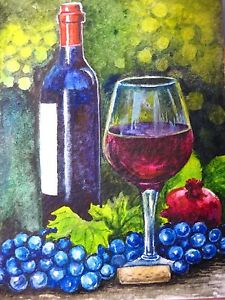 225x300 Watercolor Painting Red Wine Bottle Glass Farm Grapes Alcohol - Watercolor Wine Bottle
