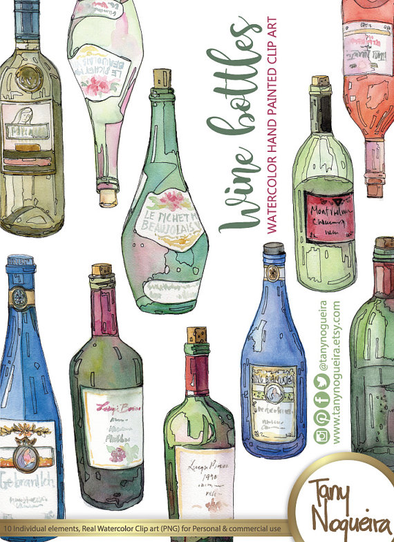570x785 Wine Bottles, Glass Bottles, Colored Clip Art Images Watercolor - Watercolor Wine Bottle