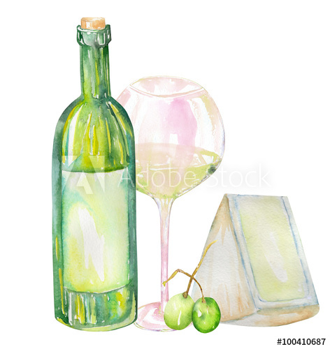 472x500 An Illustration Of The Isolated Watercolor White Wine Bottle - Watercolor Wine Bottle