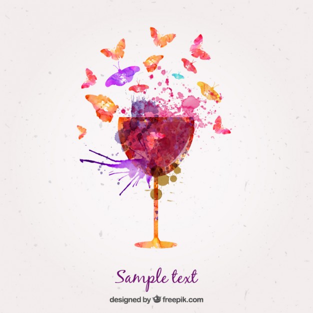 626x626 Watercolor Glass Of Wine And Butterflies Vector Free Download - Watercolor Wine Glass