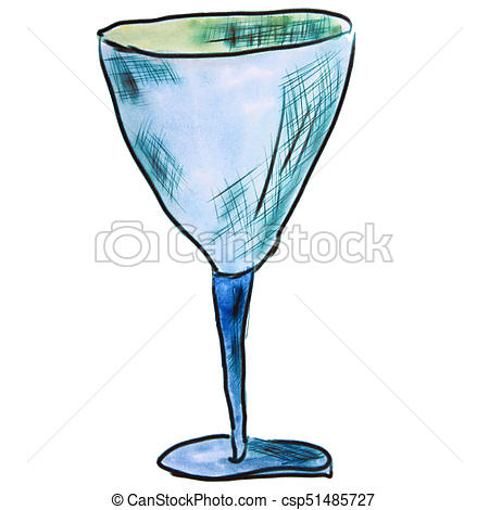 450x470 Watercolor Wine Glass Light Blue Cartoon Figure, Isolated On White - Watercolor Wine Glass