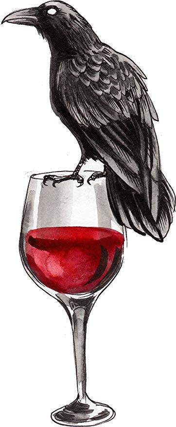 362x879 Beautiful Pen Sketch Watercolor Crow On Wine Glass Art - Watercolor Wine Glass