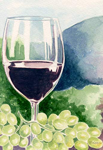 344x500 Red Wine Glass Watercolor Painting Size 5 X 7 Handmade - Watercolor Wine Glass