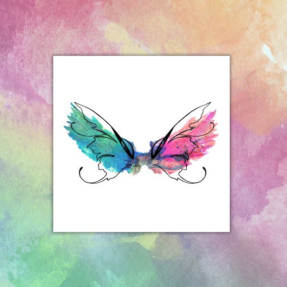 570x570 Watercolor Wings Temporary Tattoo Etsy - Watercolor Wings