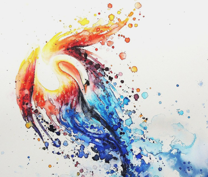 727x620 White Swan With Orange And Blue Splashed Watercolor Wings - Watercolor Wings