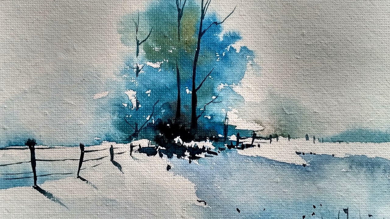 1280x720 Snowy Winter Landscape With Watercolor Paint With David - Watercolor Winter Landscapes