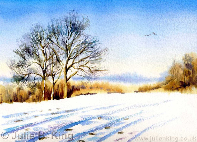 650x469 Watercolour Landscape Paintings By Julie King - Watercolor Winter Landscapes