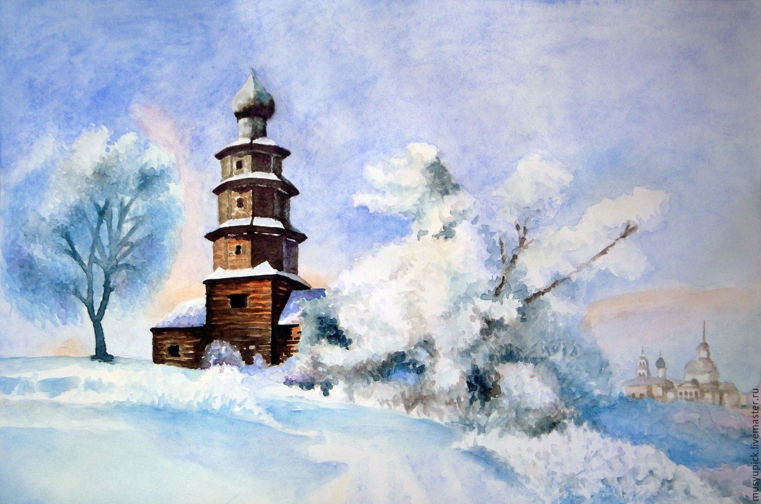 1500x993 Watercolour Winter Landscape With A Church Shop Online On - Watercolor Winter Landscapes