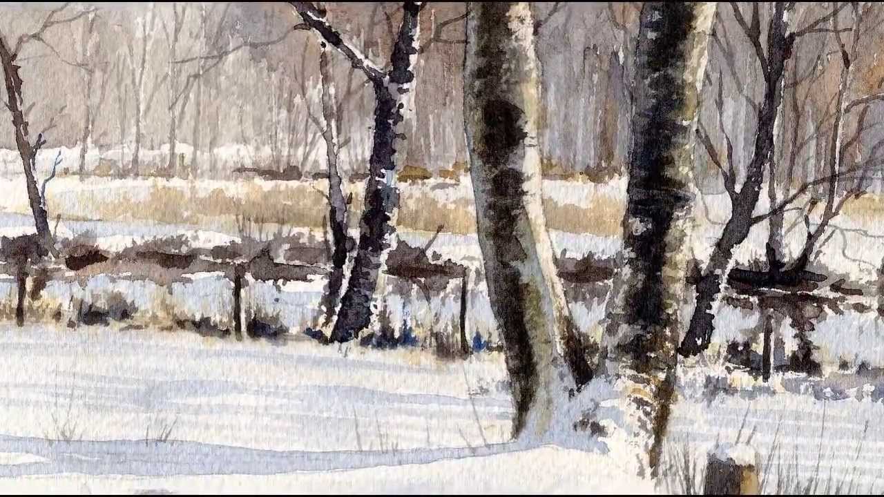 1280x720 Winter Landscape, Watercolor Paintings By Erik Lundgren - Watercolor Winter Landscapes