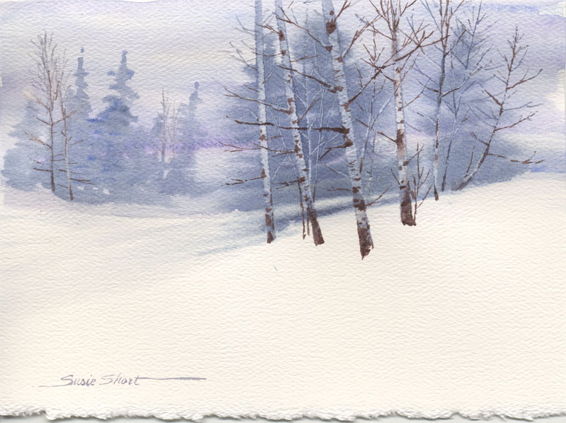 800x599 Winter Landscape Watercolor Cards By Susie Short - Watercolor Winter Landscapes