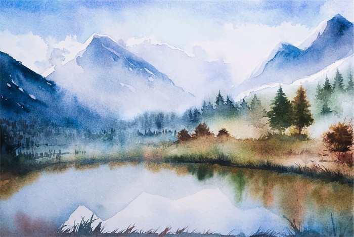 700x469 Winter Landscape. Watercolor Illustration. Wall Mural Pixers - Watercolor Winter Landscapes
