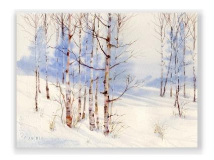 425x318 Christmas Watercolor Greeting Card Winter Landscape By Susie Short - Watercolor Winter Landscapes