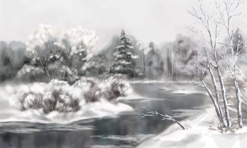 800x480 Digital Artistic Painting, Winter Watercolor Landscape With Snow - Watercolor Winter Landscapes
