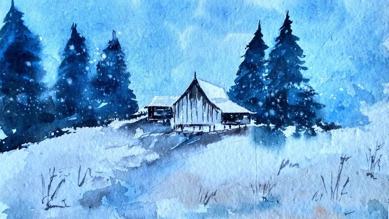 1280x720 How To Paint Watercolor Winter Landscape Paint With David - Watercolor Winter Landscapes
