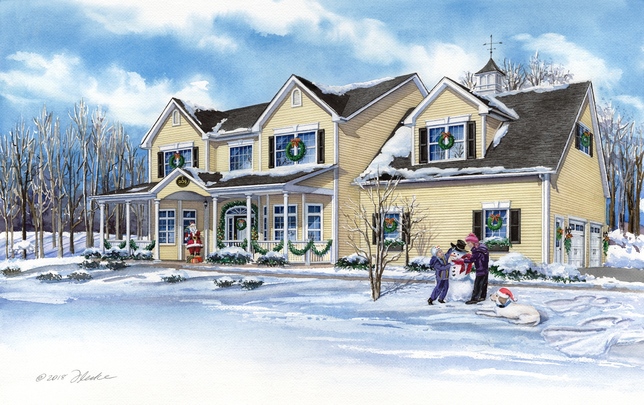 2100x1321 News Home In Winter - Watercolor Winter Scene