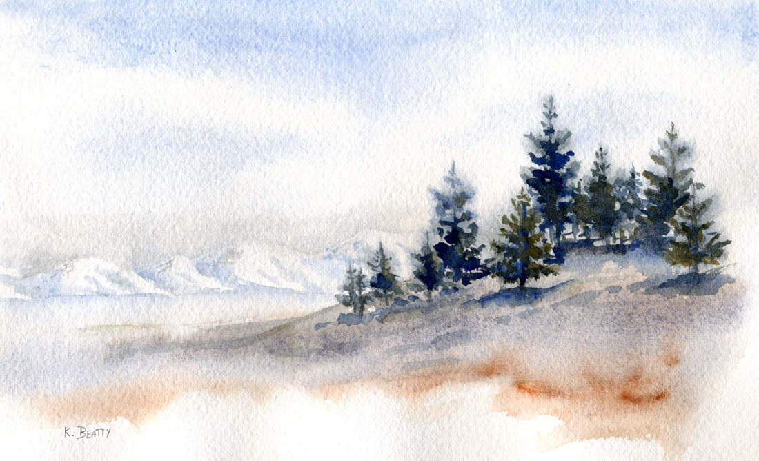 1100x668 Paintings - Watercolor Winter Scene