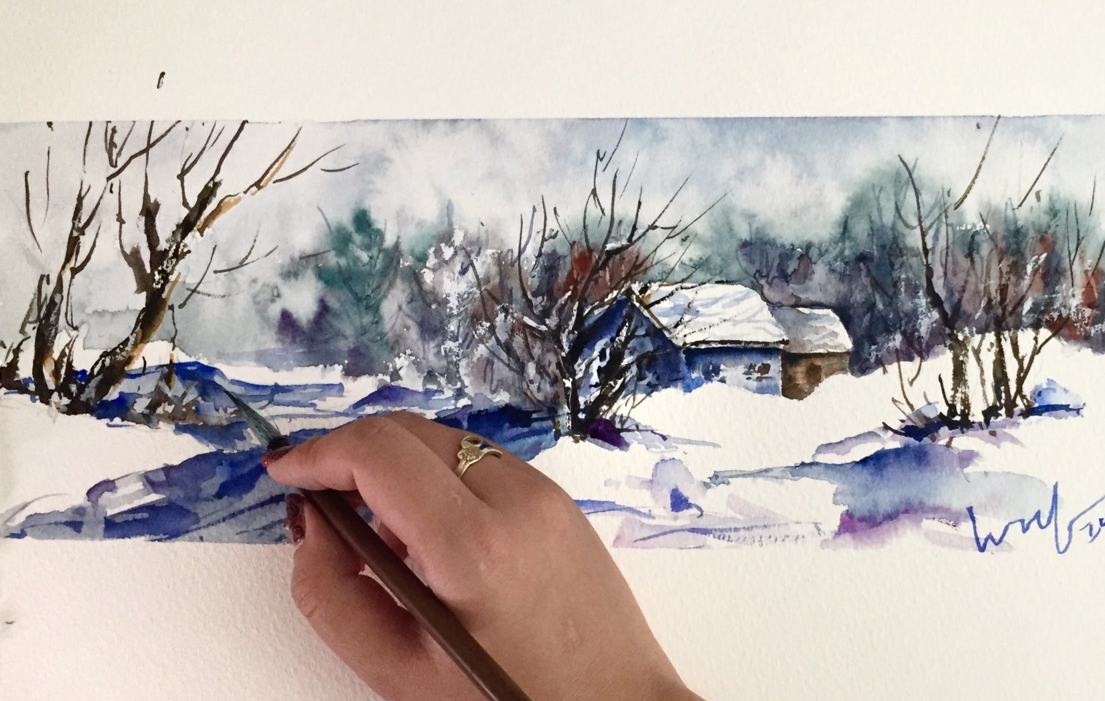 2259x1433 Time Lapse Watercolor Winter Snow Scene By Untamed Little Wolf - Watercolor Winter Scene