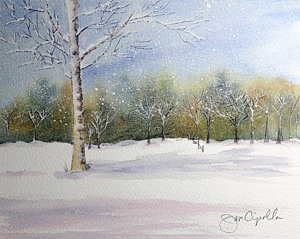 300x239 Watercolor Winter Scene Paintings - Watercolor Winter Scene