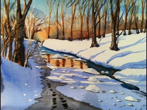 480x360 Watercolors Winter Snowscene - Watercolor Winter Scene