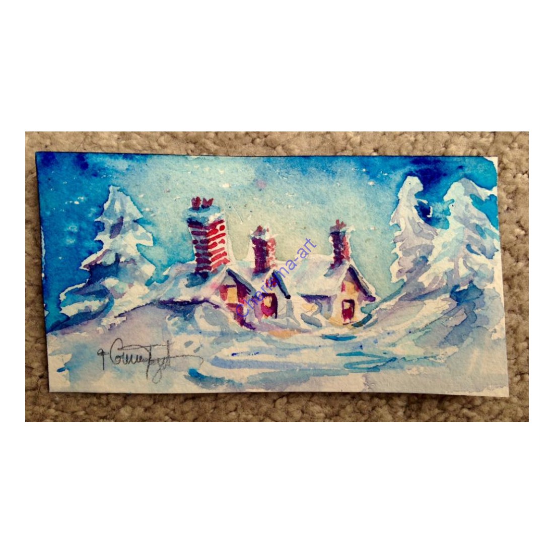 1100x1100 Winter Scene Original Watercolor Painting - Watercolor Winter Scene