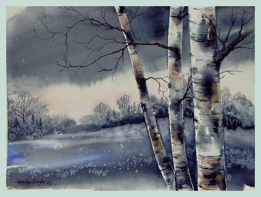 847x639 Original Watercolor - Watercolor Winter Snow Scenes