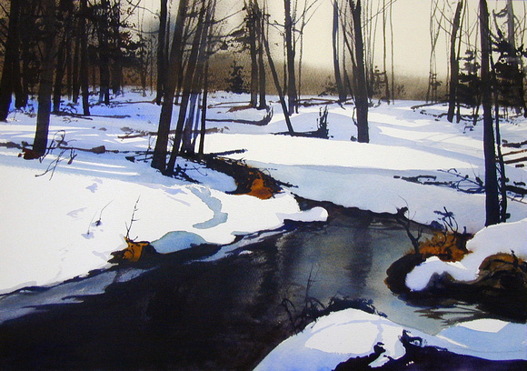 580x408 Robert Highsmith Snow Scenes Winter Stream Watercolor 14 X - Watercolor Winter Snow Scenes
