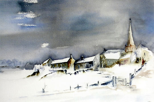 541x358 Snow Scene - Watercolor Winter Snow Scenes