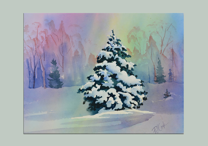 710x500 Snow Scene Landscape - Watercolor Winter Snow Scenes