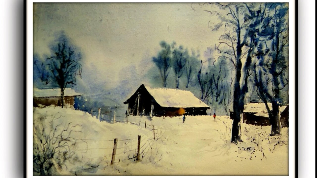 1280x720 Snow Scene In Watercolour How To Paint Icy Stream Winter - Watercolor Winter Snow Scenes