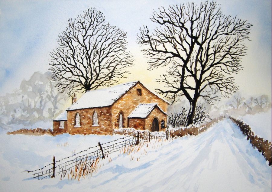 900x635 Snow Scenes - Watercolor Winter Snow Scenes