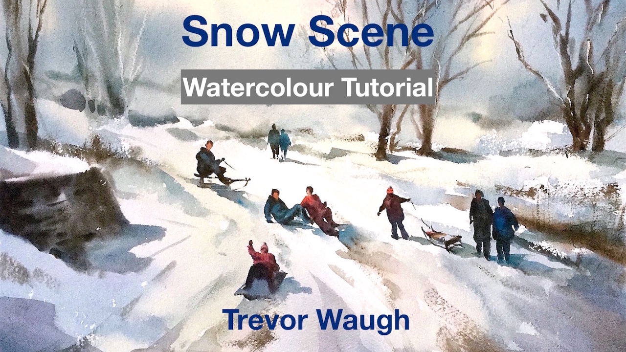1280x720 Snow Scene Watercolour With Figures. Tutorial.m4v - Watercolor Winter Snow Scenes