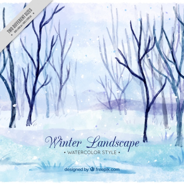 626x626 Watercolor Winter Landscape With Trees Without Leaves Vector - Watercolor Winter Trees