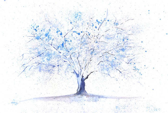 700x469 Watercolor Winter Tree Wall Mural We Live To Change - Watercolor Winter Trees