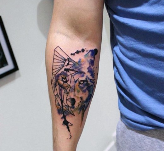 521x480 Picture Of Watercolor Wolf Tattoo - Watercolor Wolf Tattoo