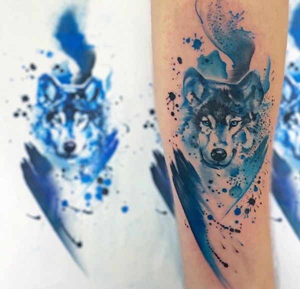 600x578 Vibrant, Fluid Tattoos Of Animals That Look Like Pretty Watercolor - Watercolor Wolf Tattoo