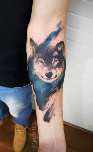 383x628 Watercolor Wolf Tattoo - Watercolor Wolf Tattoo