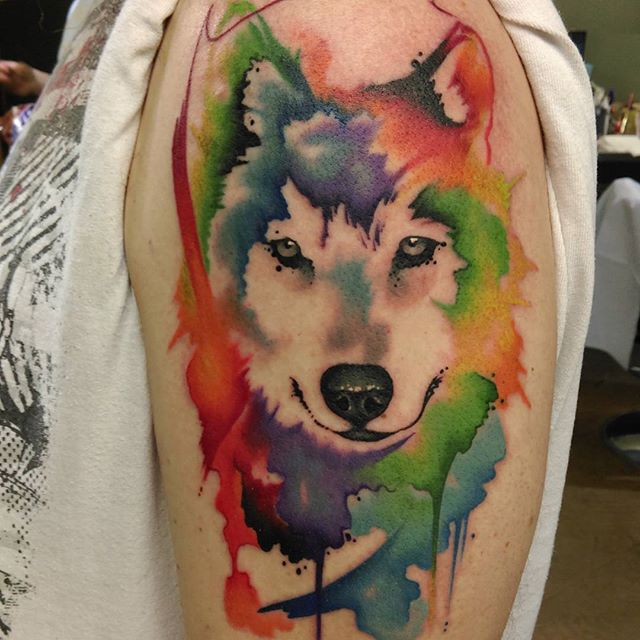 640x640 Watercolor Wolf Tattoo By Jon Overton - Watercolor Wolf Tattoo