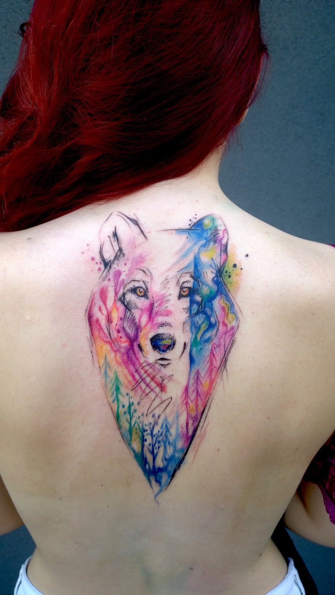 670x1191 Watercolor Wolf Tattoo By Blue Birch Insight - Watercolor Wolf Tattoo